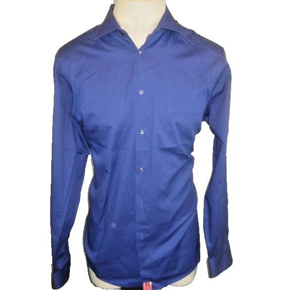 Mens Van Heusen Navy Blue Cotton Blend LS Casual Shirt sz 16x34/35